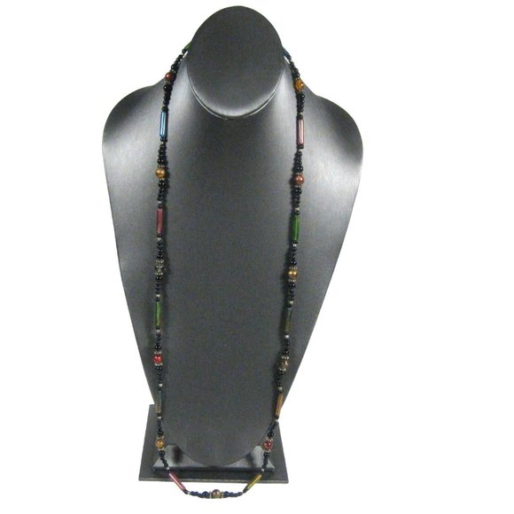 Plastic Beaded Necklace 32 inch Goldtone Iridescent Strand Jewelry Fashion - Picture 2 of 6